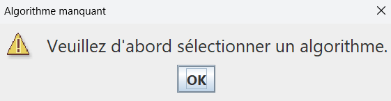 Avertissement de sélection manquante