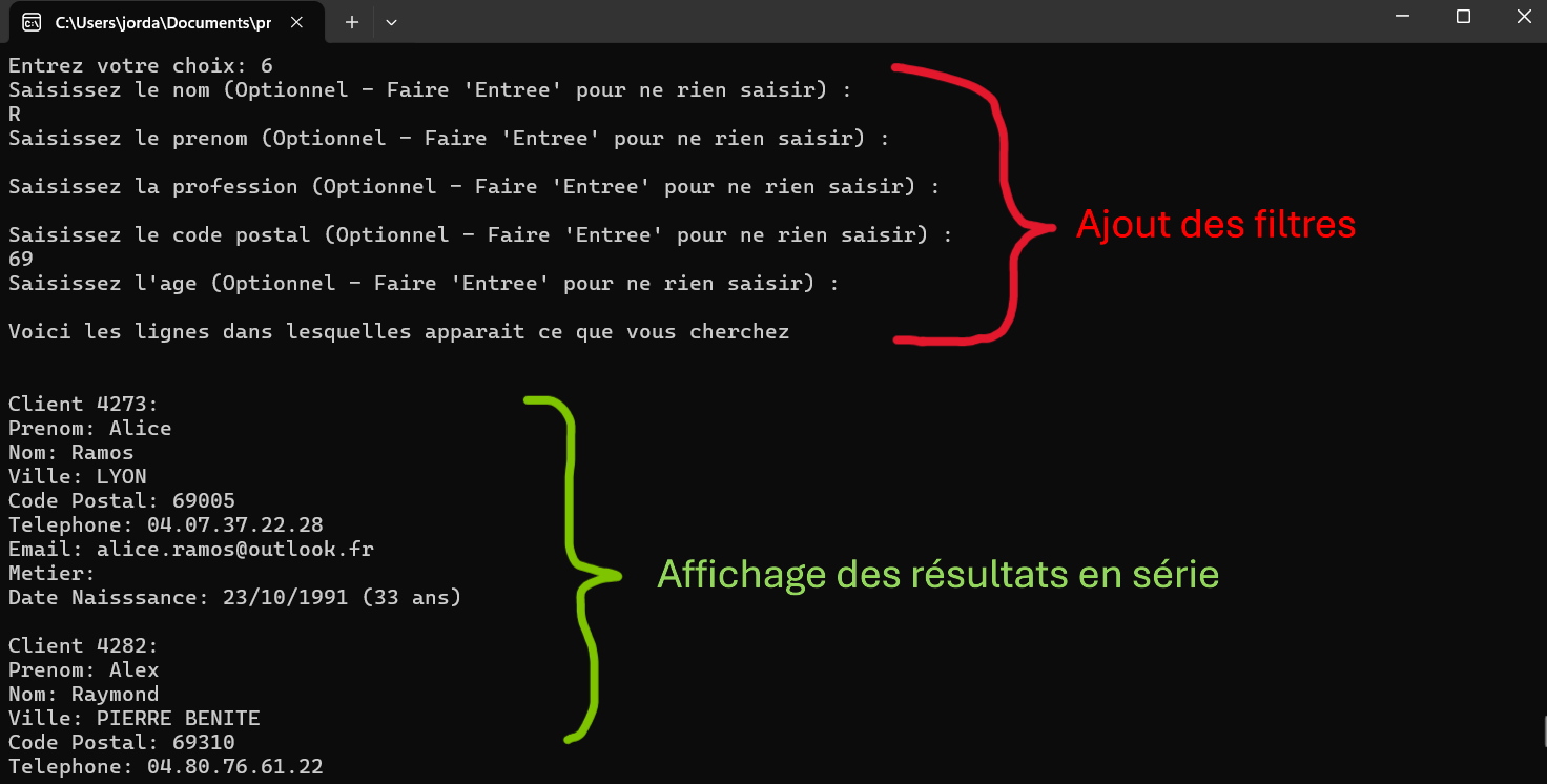 Démonstration de la recherche avec filtres multiples
